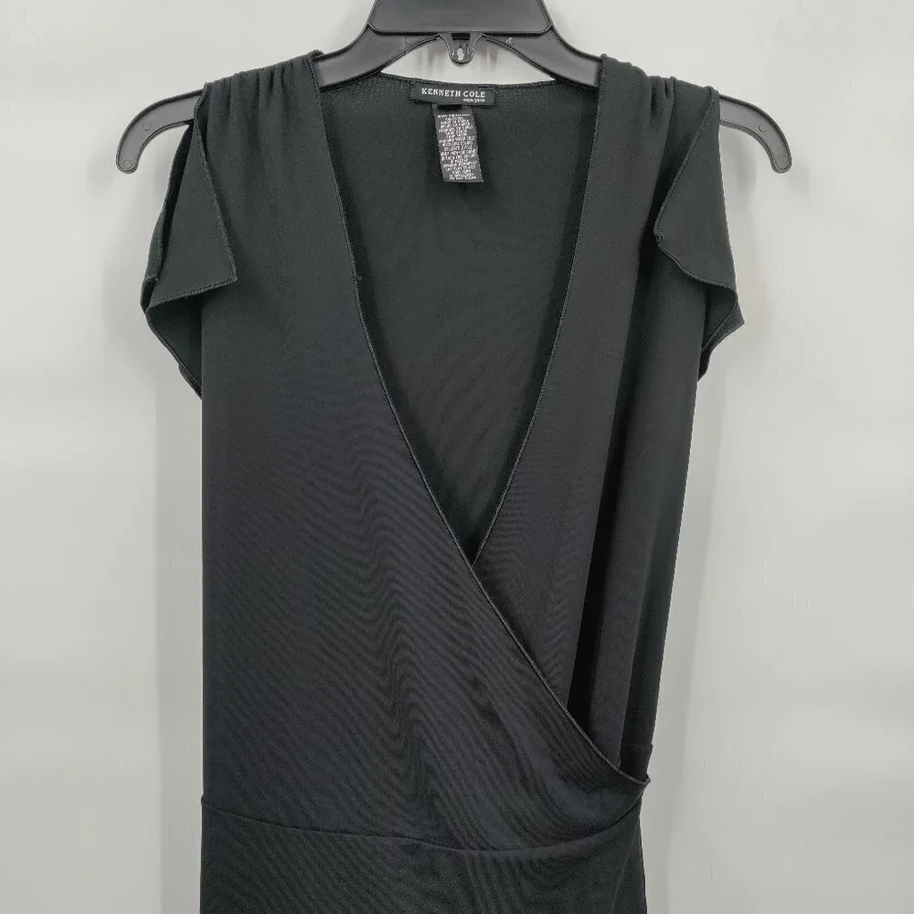 Kenneth Cole V Neck Split Flutter Sleeve Wrap Mini Dress Size XS Women Black